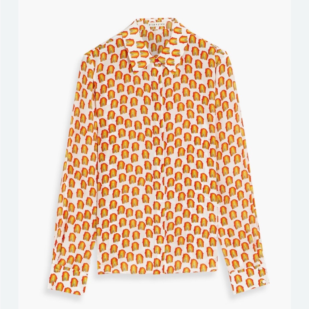 Alice + Olivia Willa rainbow blouse Top Silk Blend Size XL